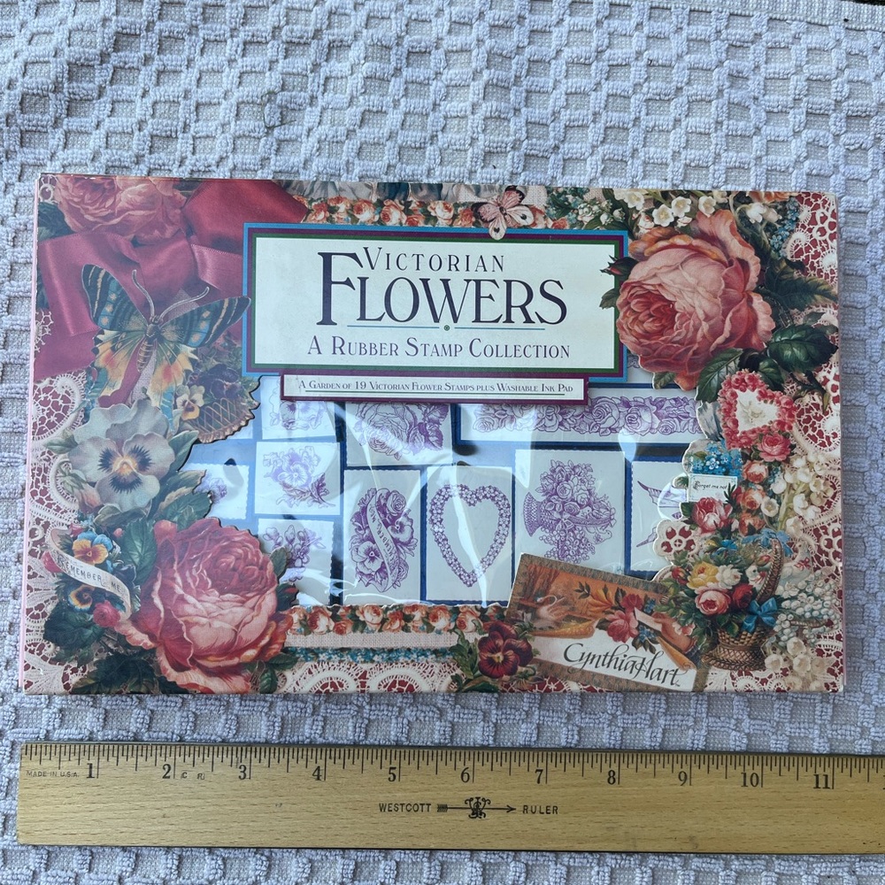 Vintage 92 Rubber Stamp Lot with Victorian Flower Collection stamps